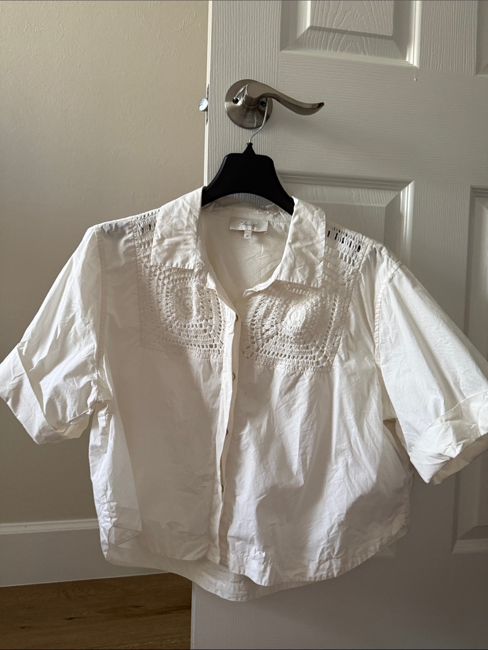 Cleobella White Crochet Yoke Button-Down Shirt